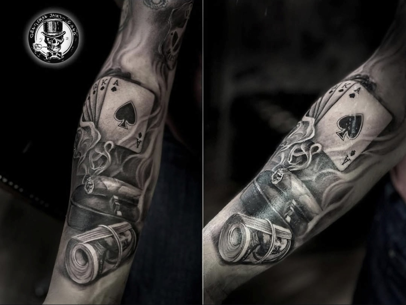 Black & Grey Tattoos in Bonn – Arbeit von Jacek Roslon bei Gentleman Jack's Gang Bonn